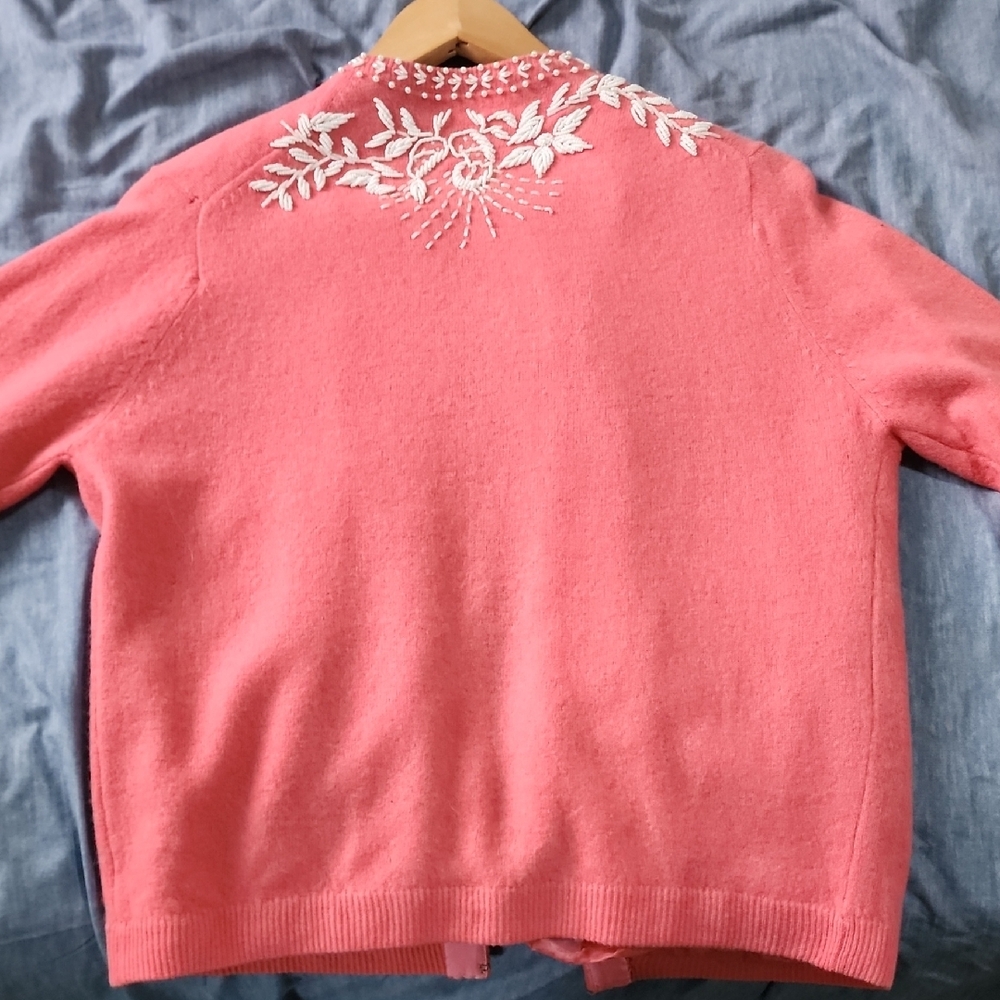 Original Vintage Chic Coral Embroidered Women's Cardigan Sz S/M - Picture 10 of 10